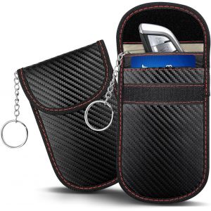 Lot de 2 étuis à clés en fibre de carbone avec protection RFID, sac de protection antivol pour clés de voiture - Neuf