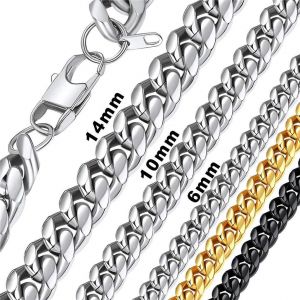 Trahoo-Chaîne Collier Classique Pour Homme Femme, Maille Gourmette Serrée 6mm/10mm/14mm En Acier Inoxydable/Plaqué Or, 8 Longueurs Disponibles - Neuf