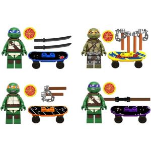 DDA-Lot de 4 blocs de construction de tortues ninja animées pour décoration de gâteau d'anniversaire, fournitures de fête, convient pour les fans de films de tous âges - Neuf
