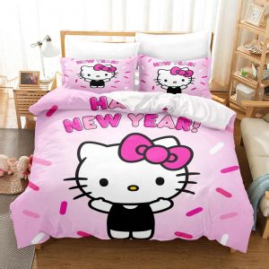 Parure De Lit Hello Kitty 3 Pieces Avec Housse De Couette Et Taie D'oreiller Pour Lit Double - Neuf