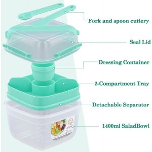 Lunch Box, Boite Repas En Plastique, 1400 Ml Bo&icirc;te &Agrave; D&eacute;jeuner, Avec Compartiments, Sans Bpa, Fourchette Et Cuill&egrave;re Pour Picnic, Travail - Neuf