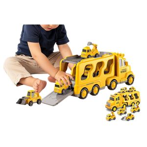 Coffret de camions de chantier avec 6 mini-voitures, lumi&egrave;res LED et effets sonores - Neuf