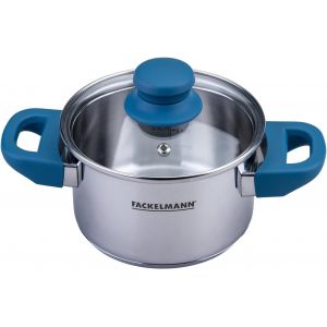 Subzonal-Fackelmann Essential Casserole En Acier Inoxydable, Diam&egrave;tre 14 Cm, Poign&eacute;es En Bak&eacute;lite Bleu Fonc&eacute;, Fond Capsul&eacute; &Eacute;conome En &Eacute;nergie, Avec Couvercle En Verre, Bleu - Neuf