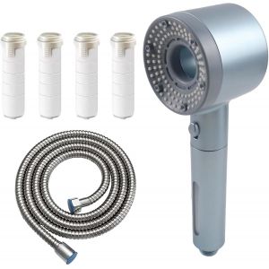 KAL-Pommeau De Douche Avec Tuyau 1.5M, Pommeau De Douche Haute Pression, Pommeau De Douche Economie Deau, Pommeau Douche Universelle, Pommeau De Douche Filtrant Pour Salle De Bain (Argent) - Neuf
