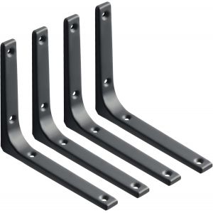 Supports d'étagère murale, 4 supports métalliques robustes 150 mm x 125 mm, pour décoration murale de cuisine industrielle, fixation murale de radiateur (noir) - Neuf