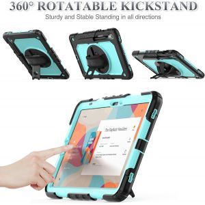 Coque Pour Samsung Galaxy Tab S10 Lite 5g/ S10 Fe 2025/S9 Fe 10,9''/ S9 11'' 2023, Coque Antichoc Avec Protecteur D'&eacute;cran Porte-Stylo [Dragonne Rotative &Agrave; 360] Et Support, Bleu Ciel - Neuf