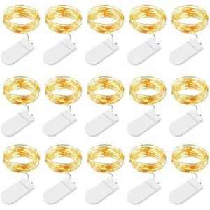 JGD-Lot de 15 guirlandes lumineuses LED &agrave; piles, 2 m/20 mini guirlandes lumineuses LED pour l'int&eacute;rieur et l'ext&eacute;rieur, avec batterie, &eacute;tanche, pour No&euml;l, chambre &agrave; coucher, f&ecirc;te (jaune chaud) - Neuf