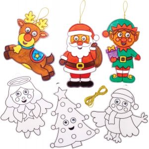 KALANKA-Personnages de Noël à Effet vitrail avec Yeux Qui bougent (Paquet de 8) - Loisirs créatifs festifs pour Enfants - Neuf