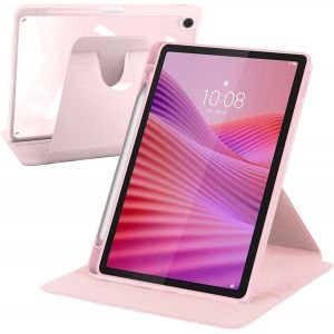 KAL-Coque Rotative Compatible Avec Lenovo Tab 10.1 Pouces 2025 Tb311Fu/Tb311Xu Avec Porte-Stylo, Étui Housse Rotation À 360 Degrés Support, Dos Transparent, Rose - Neuf