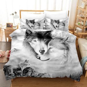 Sjzg-Housse De Couette Th&egrave;me Loup 3d,Set De Linge De Lit Motif Loup Animal R&eacute;aliste,Motif Loup-Impression-Design De Linge De Lit Pour Gar&ccedil;ons Filles Enfants (A, 200 X 200 Cm) - Neuf