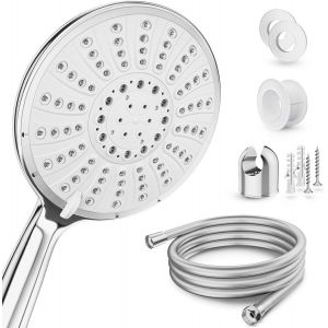 JGD-Vainqueur du test &iquest; Pommeau de douche avec tuyau et support &iquest; Pommeau de douche pour douche et baignoire extra large (diam&egrave;tre 15 cm) &iquest; Douche &agrave; effet pluie Wellness avec 5 types de jet (kit - Neuf