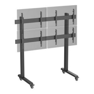 Support TV sur pieds - mur d'images 4 &eacute;crans 45''- 55'' hauteur 175cm &agrave; roulettes noir - Neuf