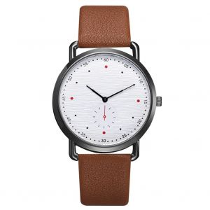 Montre-Bracelet A Quartz Tendance Pour Homme, Bracelet En Pu, Cadran Rond, Style Decontracte (Marron Et Noir) - Neuf