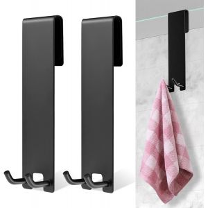 Crochets pour paroi de douche-Crochets de douche sans perçage- Porte-serviettes-Paroi de douche compatible avec des épaisseurs de verre de 6 à 11 mm (2 pièces,noir mat) - Neuf