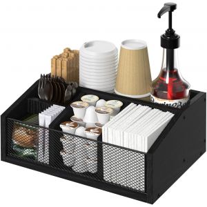 Distributeur De Caf&eacute; Noir,Bo&icirc;te De Rangement &Agrave; 5 Compartiments Pour Le Bureau Et La Cuisine-Id&eacute;ale Pour Organiser Serviettes,&Eacute;dulcorants,B&acirc;tonnets Et Capsules De Caf&eacute; - Neuf
