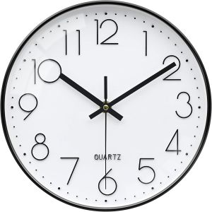 CHENG-Horloge Murale, Petit 20cm Moderne Blanc et Noir Horloge en Verre, Silencieuse Pendule Murale pour Salon Cuisine Salle de Bain Chambre à Coucher - Neuf