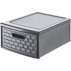 TIANYI-Country Boîte à tiroirs 8,3l avec 1 tiroir en rotin, Plastique (PP) sans BPA, anthracite, klein/8.3l (35.0 x 26.0 x 14.5 cm) - Neuf