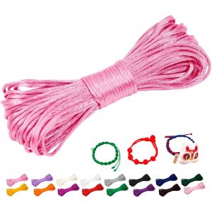 SJZG-1,5Mm Fil Nylon Pour Bracelet, 20M Fil Bracelet Cordon Satin Cordon Bracelet Coulissant Color&eacute; Ficelle Collier Pour Pendentif, Perles, Creation Bijoux, Diy Artisanat (Rose Fonc&eacute;) - Neuf