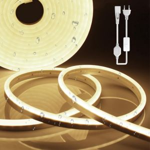 2m Ruban Led, 220v Neutre Bandeau Led Lumineuse Flexible 120 Led/M, Pvc Découpable Etanche Ip65 Néons Bande Pour Intérieur Extérieur Décoration, Inclus Adaptateur Secteur - Neuf