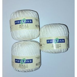 Phildar Lot De 3 Pelotes De Laine Coton D'egypte Peigné Fil D'ecosse Perle 5 - Coloris Blanc - Aiguilles Ou Crochet 2 Main Ou Machine - 100% Coton - Neuf