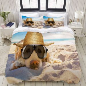 Parure De Lit Avec Housse De Couette En Microfibre,Golden Retriever Dog Relaxant Reposant Ou Dormant &iquest;&iquest; La Plage,Sets De Housse De Couette Xcm - Neuf