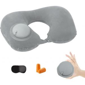Trahoo-Oreiller Gonflable De Voyage, Coussin Cervical Compact Et Léger, Idéal Pour Avion, Voiture, Bureau Ou Maison, Confortable Et Portable, Design Pour Repos En Déplacement (Gris) - Neuf