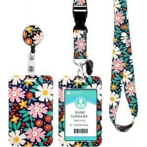 KALANKA-Porte Badge Cordon Tour de Cou avec Porte-cartes,Lanyard Strap Neck avec Swivel Lobster Clasp -Pour Porte Badges d'Identification,Clés,Caméra,Téléphone Portable (Blooming) - Neuf