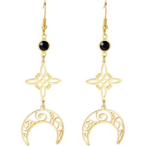 Kal-Triple Lune Déesse Pentagram Croissant De Lune Pendentif Boucles D'oreilles Amulette Wiccan Bijoux En Acier Inoxydable Bijoux Cadeau Fille Femme - Neuf