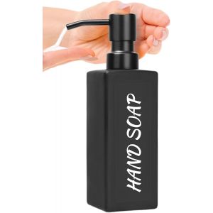 KAL-Distributeur Savon,Distributeur Savon Douche Noir, Distributeur De Savon En Verre 350Ml, Distributeur Shampoing Et Gel Douche,Avec Étiquettes,Pour Cuisine Et Salle De Bain - Neuf