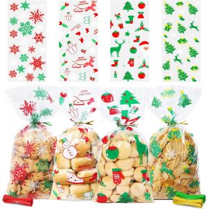 MEVRONISSHOP-120 sachet bonbons anniversaire Noël sachet bonbon 27x13cm sachet bonbon transparent avec 120 liens Noël sachet plastique bonbon sac anniversaire enfant sacs de biscuits pour chocolat bo - Neuf