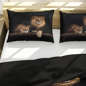 Sjzg-Housse De Couette Lion 200x200,Parure De Lit Lion 3d Microfibre Et Taie D'oreiller Motif Lion Marron Moderne Avec Fermeture &Eacute;clair Dissimul&eacute;e (Style 2, 200 X 200 Cm) - Neuf
