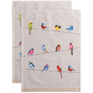 KALANKA-Birdies on Wire Lot de 2 torchons de Cuisine 100% Coton 50,8 x 79,5 cm - Neuf