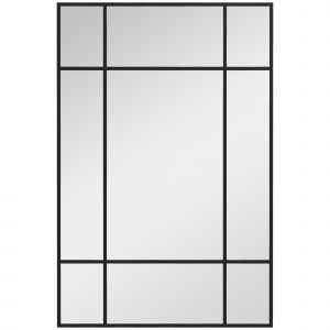 Miroir mural verri&egrave;re rectangulaire - installation horizontal ou vertical - 4 crochets - 90 x 60 cm - m&eacute;tal noir - Neuf