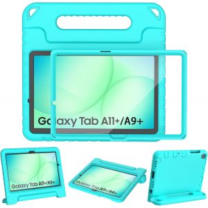 KALANKA-Coque convertible antichoc avec protecteur d'&eacute;cran pour Samsung Galaxy Tab A11+ Plus 2025 (SM-X230/X235/X236)/Tab A9+ Plus 2023 (SM-X210/X216/X218) 11" avec protecteur d'&eacute;cran - Turquoise - Neuf
