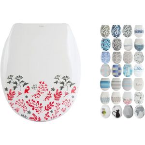 Abattant WC Thermo Dur Floral Rouge & Blanc - Charni&egrave;res PS - Neuf