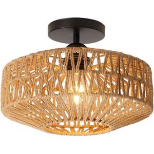 Subzonal-Plafonnier Led R&eacute;tro,Abat-Jour En Rotin Tress&eacute; Main Diam&egrave;tre 30cm,Luminaire Plafond Design Boh&egrave;me,Suspension Luminaire Int&eacute;rieur Pour Chambre,Salon,Couloir,30cm Diam&egrave;tre,E27 (Ampoule Non Inc - Neuf