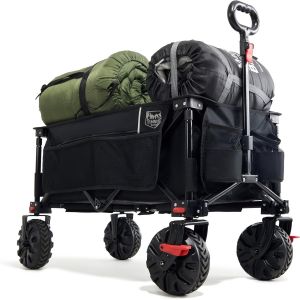 CHECARZHN--NO1-Xxl Chariot De Transport Pliable Avec Frein Chariot Plage À Roulettes Tout Terrain Roues Amovibles Poignée Réglable Poche Latérale Pour Jardin Plage Camping Pique-Nique Bbq Match - Neuf