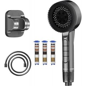 ChenQuanSarl-Booster Puissant Buse De Douche Salle De Bain 5 Vitesses Filtre Stop Eau - Kit (Buse + Tube De Cryptage 1.5 + Siège Mural + 3 Cotons) - Neuf