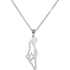 Kal-Collier Avec Pendentif &Eacute;toile De David Isra&euml;l Et Carte De La Palestine En Acier Inoxydable Pour Homme Et Femme - Neuf