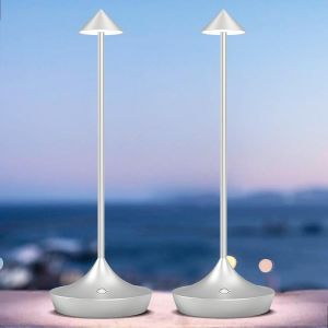Lampe De Table Led Sans Fil Rechargeable, 6000mah Lumiere Bureau Tactile Exterieur, Metal, Design Modern, Dimmable, Étanche, Lampe Poser Pour Chevet, Interieur, Terrasse, Restaurant (Marron) - Neuf