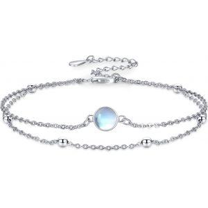 Bracelets En Pierre De Lune 925 En Argent Sterling Arc-En-Ciel Rond Bracelet En Pierre De Lune Bijoux En Pierre De Lune Cadeaux Pour Femmes Filles Enfants - Neuf