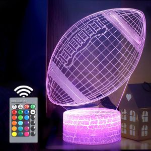 Veilleuse 3d, Lampe D'ambiance Tactile &Agrave; Illusion D'optique Led Avec T&eacute;l&eacute;commande, Rugby Cadeaux De Pour Enfants Gar&ccedil;ons Filles, 16 Couleurs Pour La D&eacute;coration De Bureau De Table - Neuf