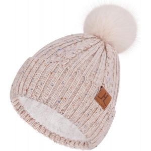 Jexnovashop-Bonnet Hiver Femme - Bonnets Chauds Tricot&eacute;s Avec Double Doublure Polaire, Mignons Pompon Cadeau Femme - Neuf