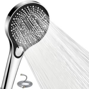 JGD-Pommeau de douche haute pression avec tuyau de 1,5 m - Douchette &agrave; main &eacute;conome en eau avec 3 types de jet (version relaxation) - Pommeau de douche de 120 mm avec fonction anti-calcaire - Chrom&eacute; - Neuf