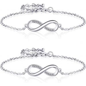 Asas-2 Pièces Bracelets Infini En Argent Bracelets D'amitié Réglables Pour Femme Fille Noël La Saint-Valentin - Neuf