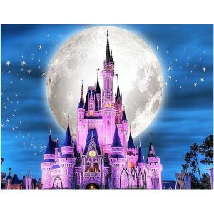 Ayuhr-5d Diamond Painting Château Fantastique Violet 50x40cm Diamant Painting Châteaux Enchantés Chateau Cottage Maison Chalet Diamond Painting Lune Arbre Forêt Paysage Maison Chambre Décoration - Neuf