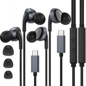 KALANKA-2 Pack Ecouteur USB C pour Samsung Galaxy S24 Plus S23 S22 S21 FE S20 Ultra A55 A54 A34 A33 iPhone 16 15 Pro Max, Ecouteurs Filaire Type C avec Microphone pour Huawei P60/50/40/30, Google Pix - Neuf