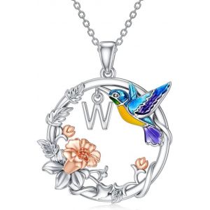 Kal-Collier Avec Pendentif Colibri Avec Pierre De Naissance/Initiale Pour Femmes Et Filles En Argent Sterling 925 Avec Pendentif Lettre Initiale/Pierre De Naissance - Neuf