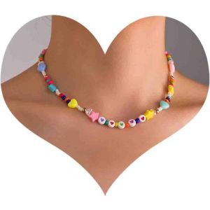 Kal-Collier De Perles De Riz Coloré Collier Ras-De-Cou Arc-En-Ciel Collier Ras-De-Cou De Perles De Plage Collier Ras-De-Cou De Perles Hawaii Collier De Perles En Chaîne Bijoux Pour - Neuf