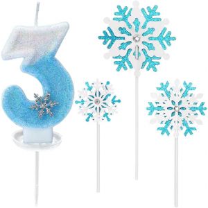 Eryi-Bougie Anniversaire Chiffre, Bougie 3 An Fille, Bleu Et Blanc, Bougies En Forme De Flocon De Neige Pour Gâteau Fille, Décorations De Gâteau D'anniversaire Sur Le Thème De Neiges - Neuf